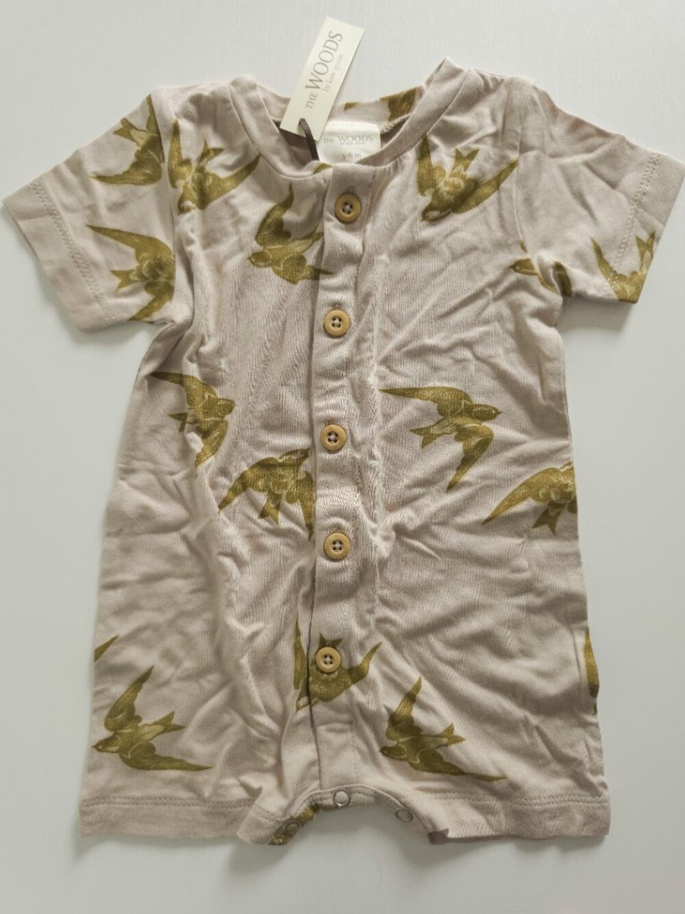 The Woods by Kate Quinn Neutral Taupe Sparrows Shortie 3-6 Months Baby Golden